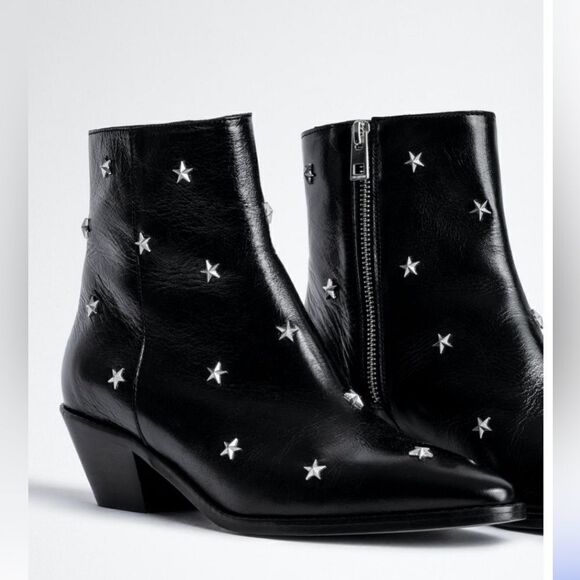 Zadig & Voltaire Tyler Stars black patent leather western bootie 38/7 NWT - Picture 1 of 16